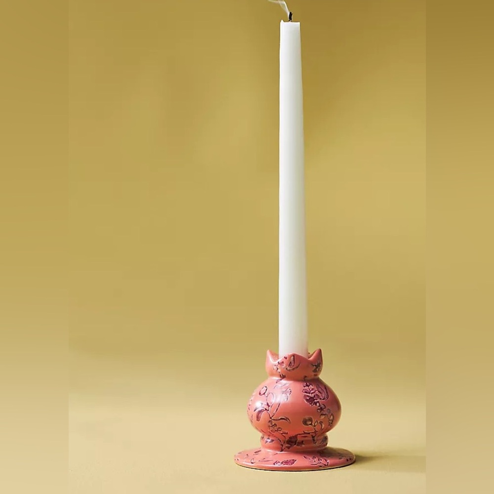 NWT - AMANDA PINK CERAMIC TAPER CANDLE HOLDER  (PAIR) - Picture 2 of 3